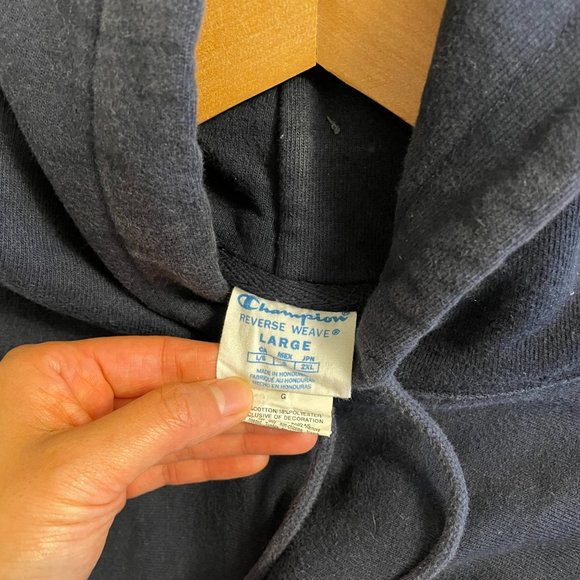 Champion Big C Chain Stitch Reverse Weave Hoodie Sweatshirt - Navy - Men's Large - Picture 3 of 4